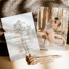 Elegant Script Black & White Photo Wedding Kaart