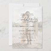 Elegant Script Black & White Photo Wedding Kaart (Voorkant)