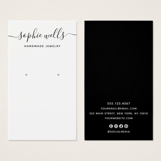 Elegant Script Black White QR Code Oorspronkelijk Visitekaartje (Voorkant /achterkant)