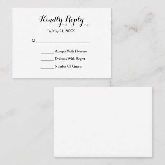 Elegant Script Black White RSVP-kaart Informatiekaartje (Voorkant / Achterkant)