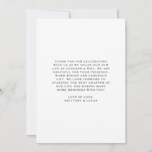 Elegant Script Black White Weddenschap Hartelijk d Bedankkaart (Achterkant)