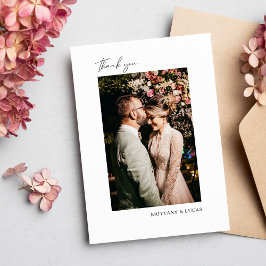 Elegant Script Black White Weddenschap Hartelijk d Bedankkaart