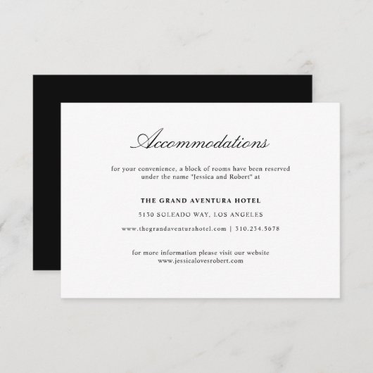 Elegant Script Black White Wedding Accommodations Informatiekaartje (Voorkant / Achterkant)