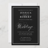 Elegant Script Black & White Wedding Black Kaart (Voorkant)