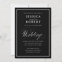 Elegant Script Black & White Wedding Black