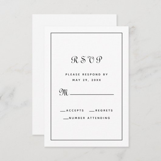Elegant Script Black & White Wedding Enclosure RSVP Kaartje (Voorkant / Achterkant)