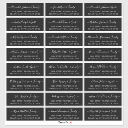 Elegant Script Black White Wedding Guest Address Sticker (Vel)