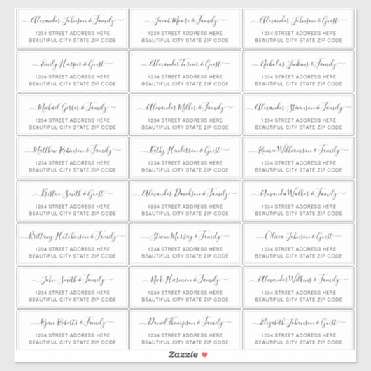 Elegant Script Black White Wedding Guest Address Sticker (Vel)