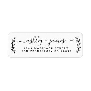 Elegant Script Black White Wedding Return Address Etiket