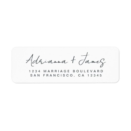 Elegant Script Black White Wedding Return Address Etiket (Voorkant)