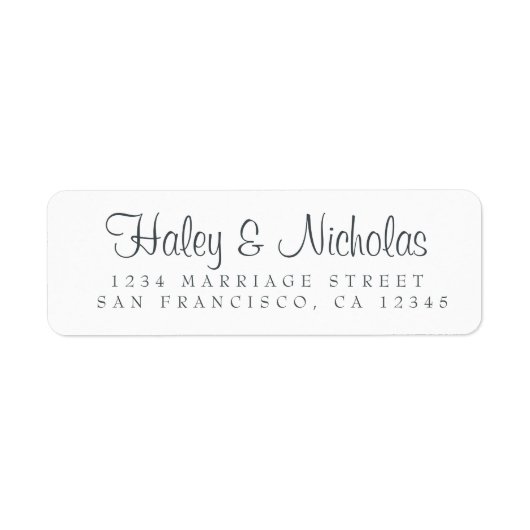 Elegant Script Black White Wedding Return Address Etiket (Voorkant)
