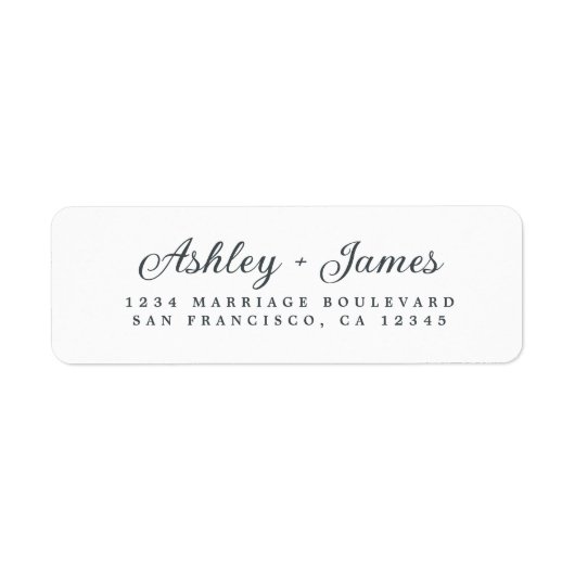Elegant Script Black White Wedding Return Address Etiket (Voorkant)