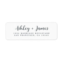 Elegant Script Black White Wedding Return Address