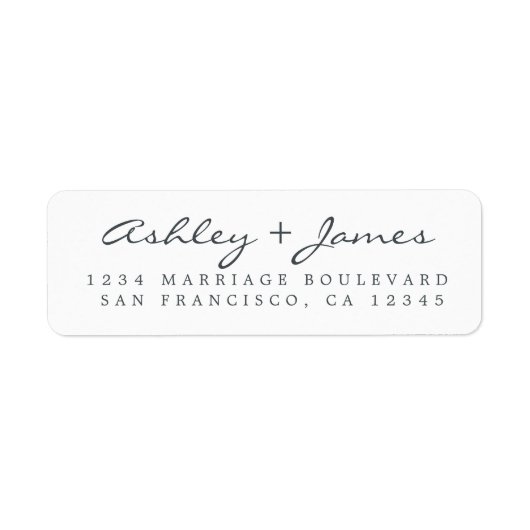 Elegant Script Black White Wedding Return Address Etiket (Voorkant)