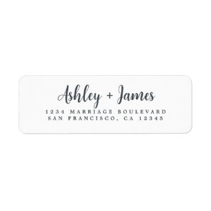 Elegant Script Black White Wedding Return Address Etiket