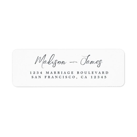 Elegant Script Black White Wedding Return Address Etiket (Voorkant)