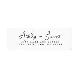 Elegant Script Black White Wedding Return Address Etiket