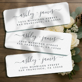 Elegant Script Black White Wedding Return Address Etiket