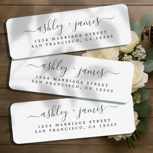 Elegant Script Black White Wedding Return Address Etiket