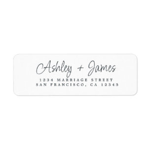 Elegant Script Black White Wedding Return Address Etiket