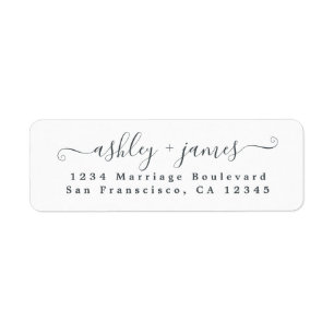Elegant Script Black White Wedding Return Address Etiket