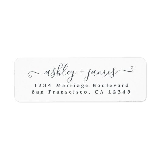 Elegant Script Black White Wedding Return Address Etiket (Voorkant)