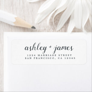 Elegant Script Black White Wedding Return Address Etiket