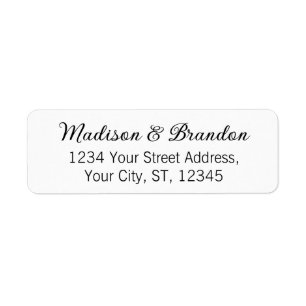 Elegant Script Black White Wedding Return Address Etiket