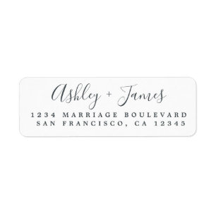 Elegant Script Black White Wedding Return Address Etiket