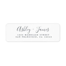 Elegant Script Black White Wedding Return Address