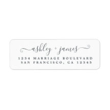 Elegant Script Black White Wedding Return Address