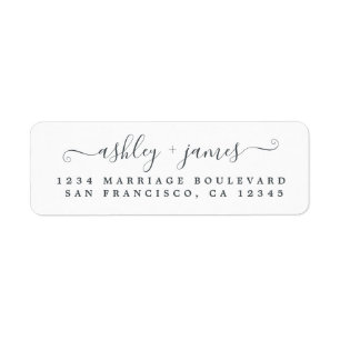 Elegant Script Black White Wedding Return Address Etiket