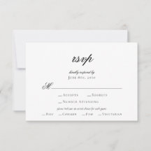 Elegant Script Black White Wedding RSVP Kaart