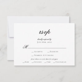 Elegant Script Black White Wedding RSVP Kaart