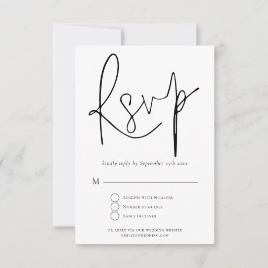 Elegant Script Black White Wedding RSVP Kaartje (Voorkant)