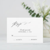 Elegant Script Black & White Wedding RSVP Kaartje (Staand voorkant)