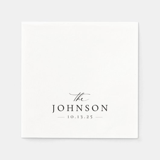 Elegant Script Black White Wedding Servet (Voorkant)