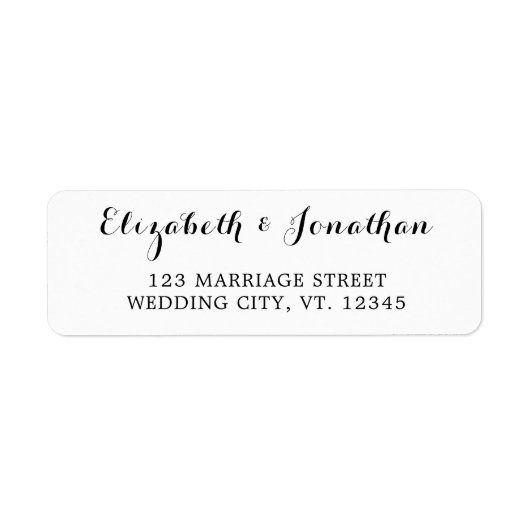 Elegant Script Black White Weduwadres Label (Voorkant)