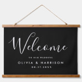 Elegant Script Black White Weduwen Welkom Hangend Wandkleed (Voorkant)