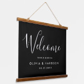 Elegant Script Black White Weduwen Welkom Hangend Wandkleed (Gebogen)
