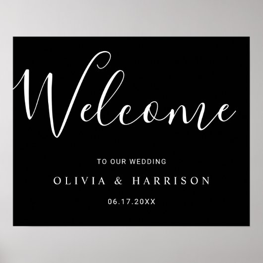 Elegant Script Black White Weduwen Welkomstteken Poster (Voorkant)
