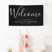 Elegant Script Black White Weduwen Welkomstteken Spandoek (Insitu)