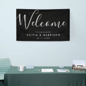 Elegant Script Black White Weduwen Welkomstteken Spandoek (Beurs)