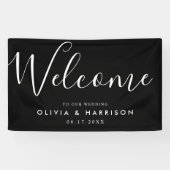 Elegant Script Black White Weduwen Welkomstteken Spandoek (Horizontaal)