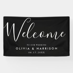 Elegant Script Black White Weduwen Welkomstteken Spandoek