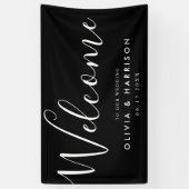 Elegant Script Black White Weduwen Welkomstteken Spandoek (Verticaal)