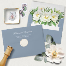 Elegant Script Blauw Bloemen Aangepast adres Bruil