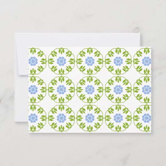 Elegant Script Blauw Bloemen Geometrische bruiloft RSVP Kaartje (Achterkant)