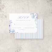 Elegant Script  Blauw Bloementuin Bruiloft RSVP Kaartje