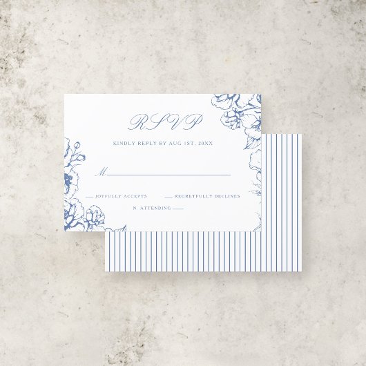 Elegant Script  Blauw Bloementuin Bruiloft RSVP Kaartje